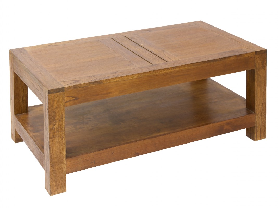Mesa centro rústica de madera con estante o balda inferior Mesa centro color cerezo