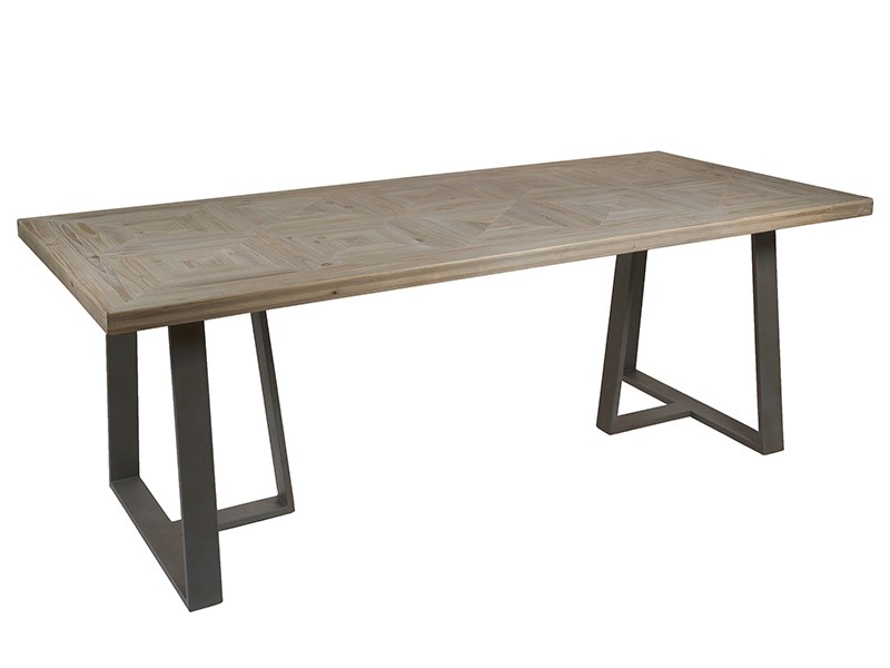 Mesa de comedor industrial grande de madera de abeto y hierro