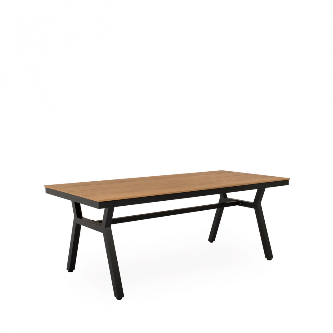 Mesa larga de exterior de madera con patas aluminio