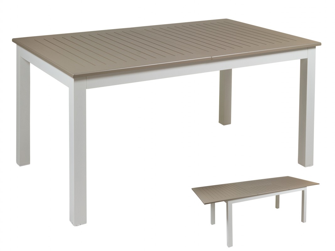 Mesa jardín extensible aluminio blanca y beige - Mesa para exterior