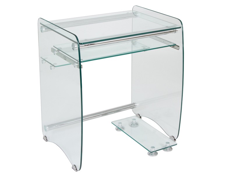 Mesa ordenador pequeña de cristal transparente