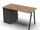 Escritorio combinado gris y madera, una puerta y dos cajones