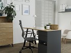 Escritorio combinado gris y madera, una puerta y dos cajones