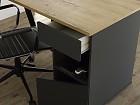 Escritorio combinado gris y madera, una puerta y dos cajones