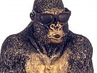 Estatua mono sentado con gafas de resina dorada y negro