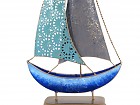 Figura decorativa barco de metal con apoyo