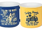 Juego dos mugs tazas de porcelana surf amarillo y azul