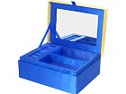Joyero caja de seda azul con pedrería colores