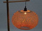 Lámpara de mesa pantalla rattán bambú y  base tronco