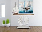 Cuadro barcos en mar azul abstracto 100x100 cm