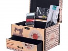 Caja costura vintage de madera forrada tela con cajón