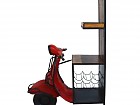 Mueble bar industrial scooter roja con botellero