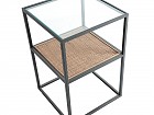Mesa auxiliar combinada en hierro,cristal y ratán