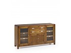 Bufet colonial con puertas de cristal y madera y 2 cajones