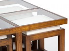 Conjunto mesa baja madera-cristal 4 taburetes