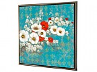 Cuadro flores al óleo sobre fondo azul