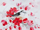 Cuadro digital flores rojas con pájaro A