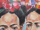 Cuadro las 3 Fridas Kahlo al óleo de colores