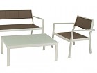 Conjunto mesa centro y sillones blanco y marrón