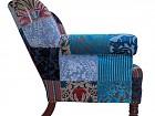 Sillón butaca orejero tapizado en patchwork tonos azules