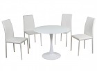 Mesa redonda y 4 sillas polipiel en blanco roto