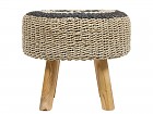 Puff mimbre seagrass con patas de teca
