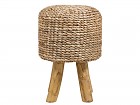Taburete seagrass redondo con patas de teca