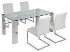Conjunto mesa cristal y cromo + 4 sillas