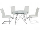 Conjunto mesa redonda cristal y 4 sillas de polipiel