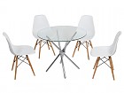 Mesa redonda de cristal con sillas Eames
