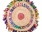 Alfombra yute con círculo trenzado colores y flecos