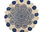 Alfombra de yute redonda con mandala y borlas azul 90cm