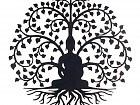 Aplique pared Buda meditando árbol de metal negro