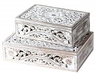 Set 2 cajas vintage de madera tallada en blanco decapé