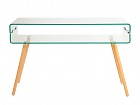 Consola de cristal curvado y patas de madera