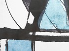 Cuadro abstracto líneas negras sobre blanco y azul