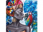 Cuadro africana y loro de colores
