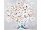 Cuadro óleo jarrón de flores blancas