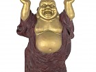 Estatua Buda feliz dorado con túnica granate