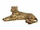 Figura decoración tigre tumbado dorado de resina
