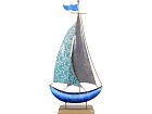 Figura decorativa barco de metal con apoyo