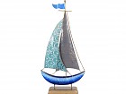 Figura decorativa barco de metal con apoyo