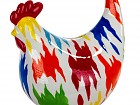 Figura hucha de gallina con manchas de colores 