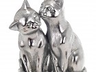 Figuras decorativas de gatos en resina plateada