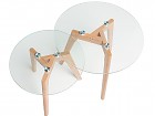 Conjunto mesas centro cristal y patas de madera