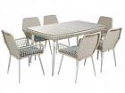 Conjunto mesa y 6 sillas jardín ratán y aluminio