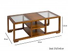 Mesa centro con 2 taburetes madera y cristal