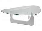 Mesa centro ovalada de cristal con base blanca