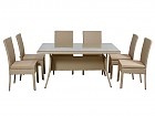 Mesa y 6 sillas de rattán sintético beige