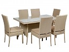 Mesa y 6 sillas de rattán sintético beige